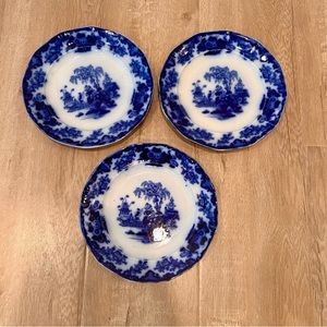 3 PCs 19th Century‎ Flow Blue John and George Alcock Scinde 9” Plates Antique